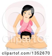 Clipart Of A Happy Woman Giving Her Husband A Back Massage Royalty Free Vector Illustration by BNP Design Studio