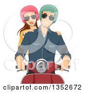 Happy Caucasian Couple Riding A Motorcycle