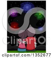 Poster, Art Print Of Rear View Of A Young Couple Sitting And Watching Fireworks