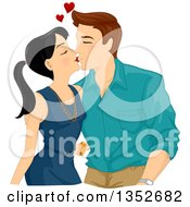Poster, Art Print Of Sweet Woman Kissing A Happy Man