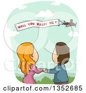 Poster, Art Print Of Plane Flying A Proposal Banner Under A Cartoon Couple