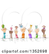 Clipart Of A Row Of Sketched Child Hands With Finger Puppets Under Text Space Royalty Free Vector Illustration by BNP Design Studio