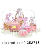 Poster, Art Print Of Sketched Still Life Of Pink Gift Baskets