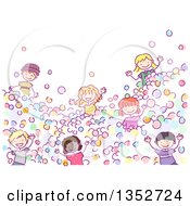 Doodled Group Of Children Playing In A Ball Pit