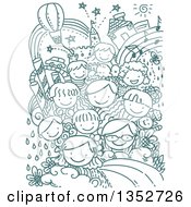 Poster, Art Print Of Background Of Doodled Kids And Whimsical Items