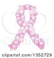 Poster, Art Print Of Doodled Pink Cancer Awareness Ribbon Made Of Children