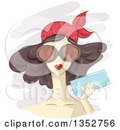Poster, Art Print Of Sketched Brunette Caucasian Woman Wearing A Bandana And Big Glasses Holding A Clutch