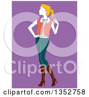 Poster, Art Print Of Stylish Blond Woman Posing Over Purple