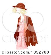 Poster, Art Print Of Water Color Styled Blond Woman In Vintage Apparel