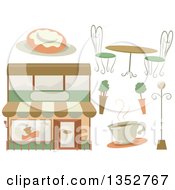 Poster, Art Print Of Cafe Building Coffee Shrubs Table Roll And Lamp