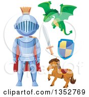 Clipart Of A Knight Dragon Sword Horse And Shield Royalty Free Vector Illustration