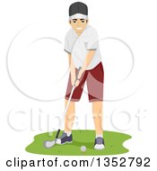 Poster, Art Print Of Brunette Caucasian Man Golfing