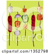 Poster, Art Print Of Meat And Vegetable Kebabs Over Green