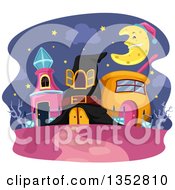 Poster, Art Print Of Wizard Houses Under A Crescent Moon