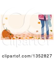 Poster, Art Print Of Legs Of A Girl With Autumn Leaves And Pumpkins