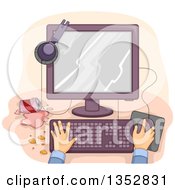 Clipart Of Hands Working At A Messy Desktop Computer Royalty Free Vector Illustration by BNP Design Studio