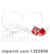 Poster, Art Print Of Christmas Background Of 3d Red Baubles Over Snowflakes On Gray