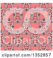 Poster, Art Print Of Seamless Background Pattern Of Vintage Butterflies Forming Squares Over Pink