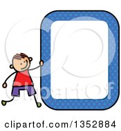 Doodled Toddler Art Sketched Orange Haired White Boy With A Blue Polka Dot Blank Sign