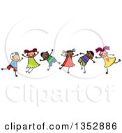Poster, Art Print Of Doodled Toddler Art Sketched Group Of Happy Children Dancing