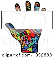 Colorful Patterned Folk Art Human Hand Holding A Blank Sign