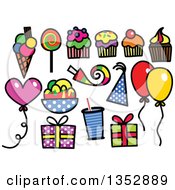 Poster, Art Print Of Colorful Sketched Birthday Party Icons