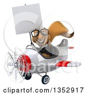 Clipart Of A 3d Bespectacled Business Squirrel Aviatior Pilot Holding A Blank Sign And Flying A White And Red Airplane On A White Background Royalty Free Vector Illustration