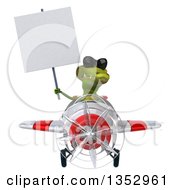 Clipart Of A 3d Crocodile Aviatior Pilot Wearing Sunglasses Holding A Blank Sign And Flying A White And Red Airplane On A White Background Royalty Free Vector Illustration by Julos