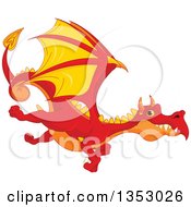 Poster, Art Print Of Cartoon Flying Red Orange And Yellow Dragon