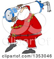 Poster, Art Print Of Cartoon Christmas Santa Carrying A Water Heater