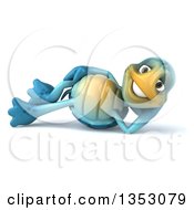 Clipart Of A 3d Blue Tortoise Resting On His Side On A White Background Royalty Free Vector Illustration by Julos