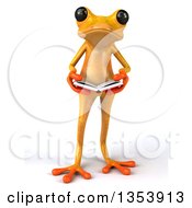 Clipart Of A 3d Yellow Springer Frog Holding An Open Book On A White Background Royalty Free Vector Illustration by Julos
