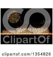 Poster, Art Print Of Gold Happy New Year Greeting And Firework Over A City On Black