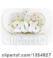 Poster, Art Print Of White 3d Happy New Year 2016 Greeting And Colorful Confetti On Gray