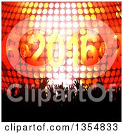Poster, Art Print Of Silhouetted Crowd Of Hands Over A 3d Disco Ball And New Year 2016