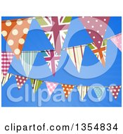 Background Of British Themed Bunting Banner Flags Over Blue Sky