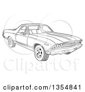 Cartoon Black And White 1969 Cheverolet El Camino Muscle Car Coupe Utility Pickup