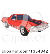 Clipart Of A Cartoon Red 1969 Cheverolet El Camino Muscle Car Coupe Utility Pickup Royalty Free Vector Illustration by LaffToon