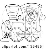 Poster, Art Print Of Cartoon Black And White Christmas Santa Claus Driving A Train