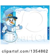 Poster, Art Print Of Cartoon Christmas Snowman Presenting A Blank Sign