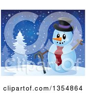 Poster, Art Print Of Cartoon Christmas Snowman Waving By Trees