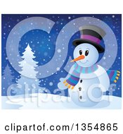 Poster, Art Print Of Cartoon Christmas Snowman By Trees