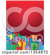 Poster, Art Print Of Background Of Colorful Wrapped Christmas Gifts Under Red