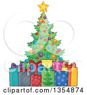 Poster, Art Print Of Cartoon Colorful Christmas Tree With Gifts