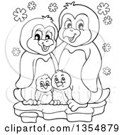 Poster, Art Print Of Cartoon Black And White Penguin Family On Ice