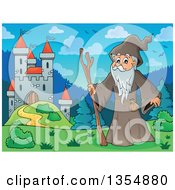 Cartoon Senior Druid Man By A Castle