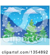Poster, Art Print Of Background Of Snow Falling Over Evergreen Trees During The Day