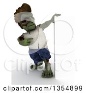 Poster, Art Print Of 3d Zombie Character Pointing To A Sign On A Shaded White Background