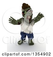 Poster, Art Print Of 3d Zombie Character Reaching And Being Scary On A Shaded White Background