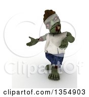 Clipart Of A 3d Zombie Character Presenting On A Shaded White Background Royalty Free Illustration by KJ Pargeter